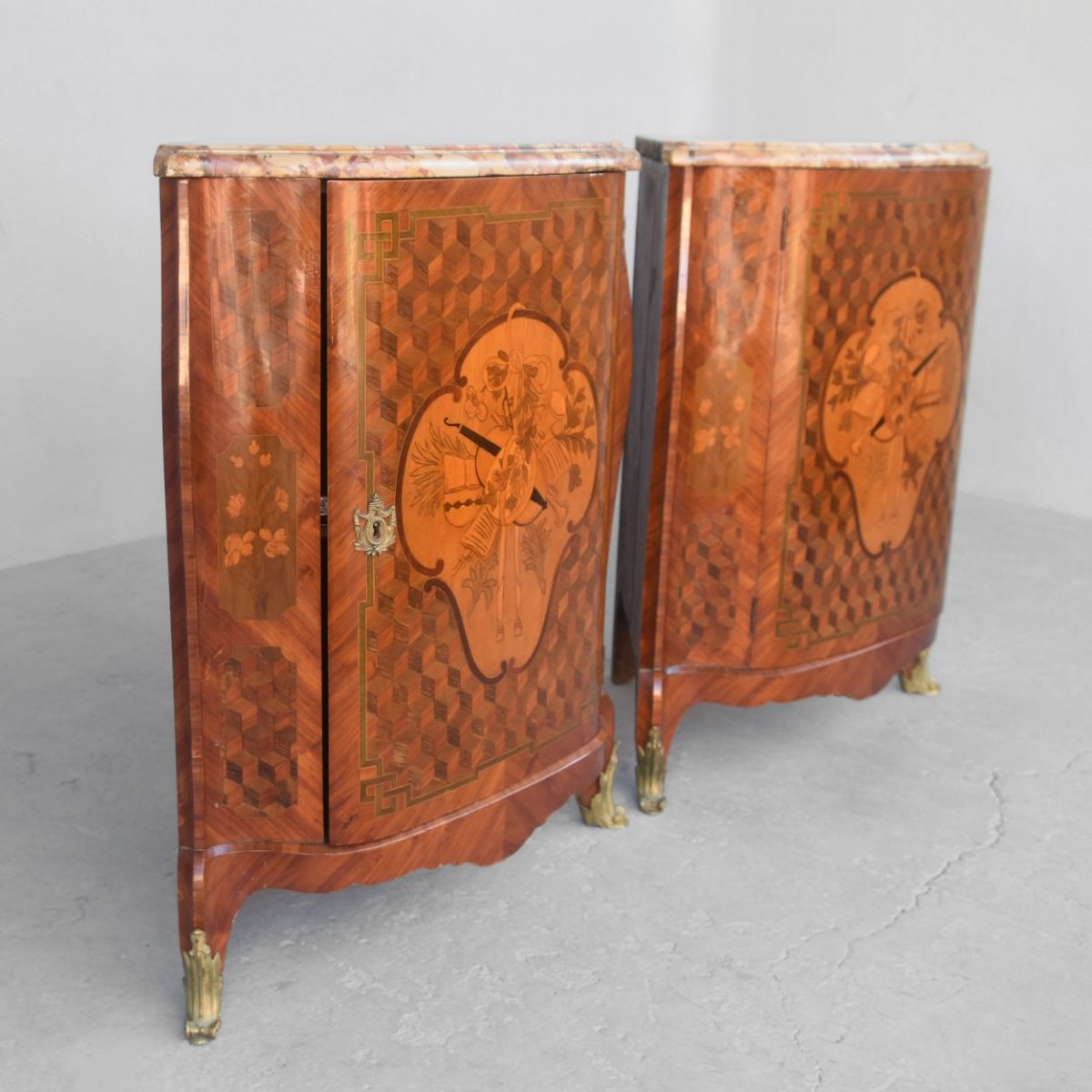 Pair Of Napoleon III Inlaid Corners Nineteenth Time-photo-3