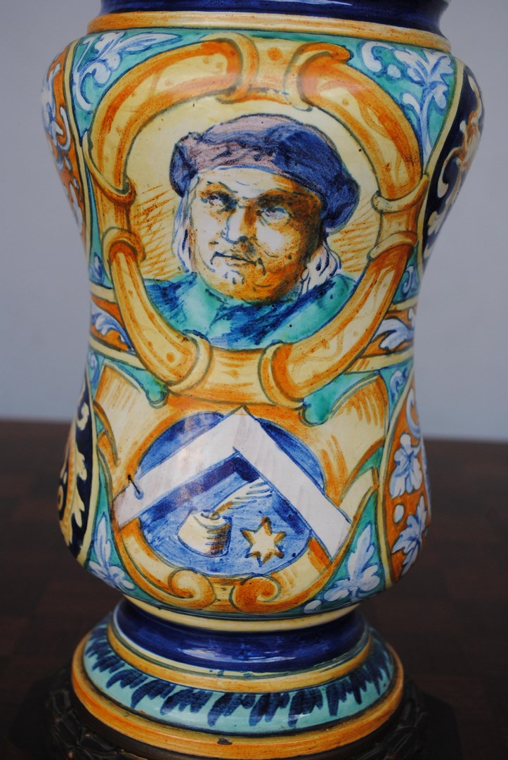 Pair Of Oil Lamps 1880 Italian Majolica-photo-3