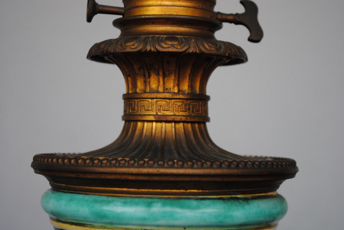 Pair Of Oil Lamps 1880 Italian Majolica-photo-4