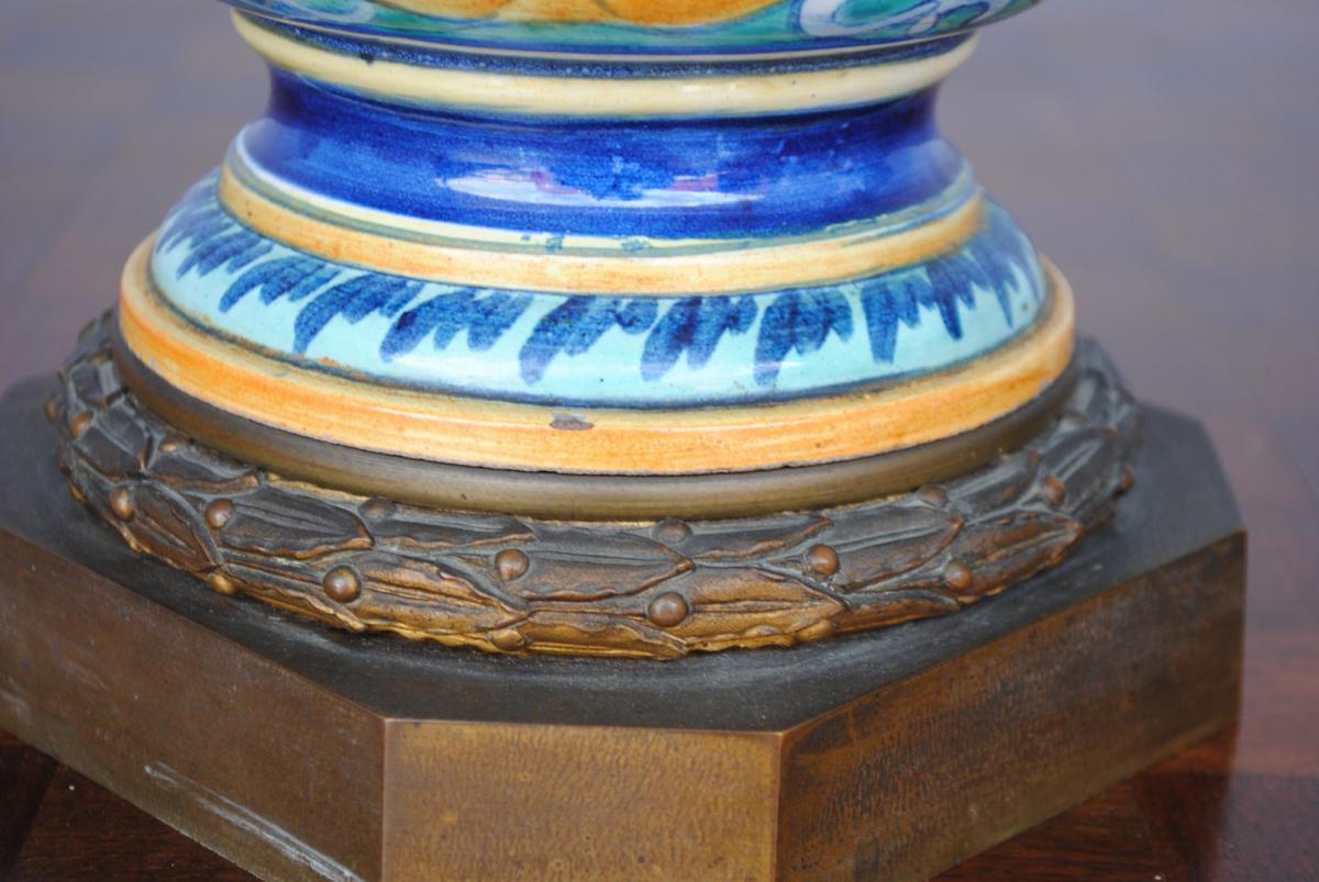 Pair Of Oil Lamps 1880 Italian Majolica-photo-5