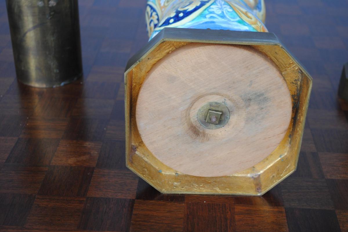 Pair Of Oil Lamps 1880 Italian Majolica-photo-7