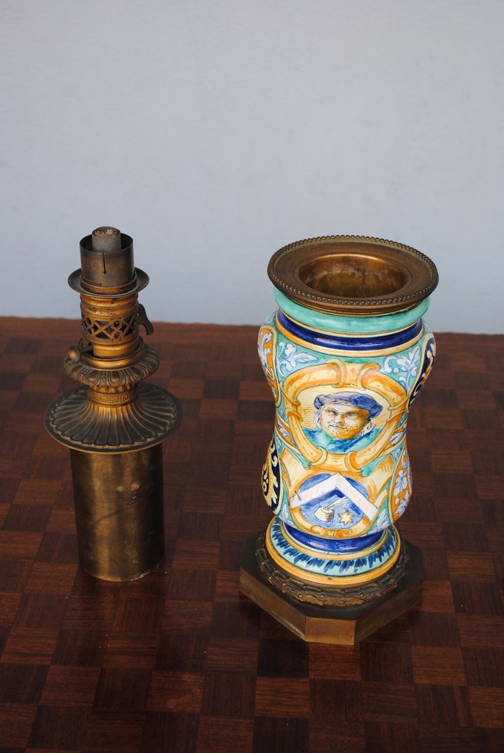 Pair Of Oil Lamps 1880 Italian Majolica-photo-8