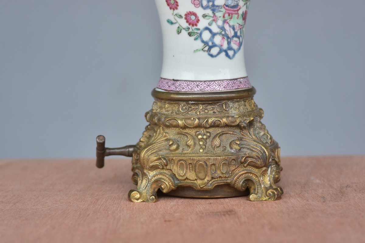 Lampe Carcel à Pétrole époque XIXème Sur Vase Canton -photo-2