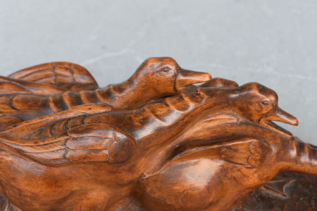 Geese Arguing For A Frog By H Petrilly Art Deco Wood Sculpture-photo-2