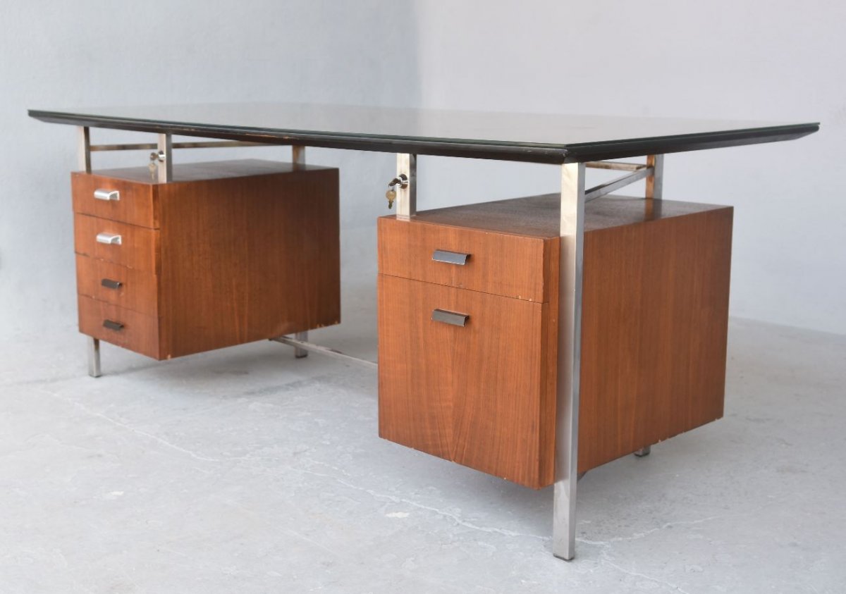 Presidential Desk Rosewood And Chrome 1960s-photo-2