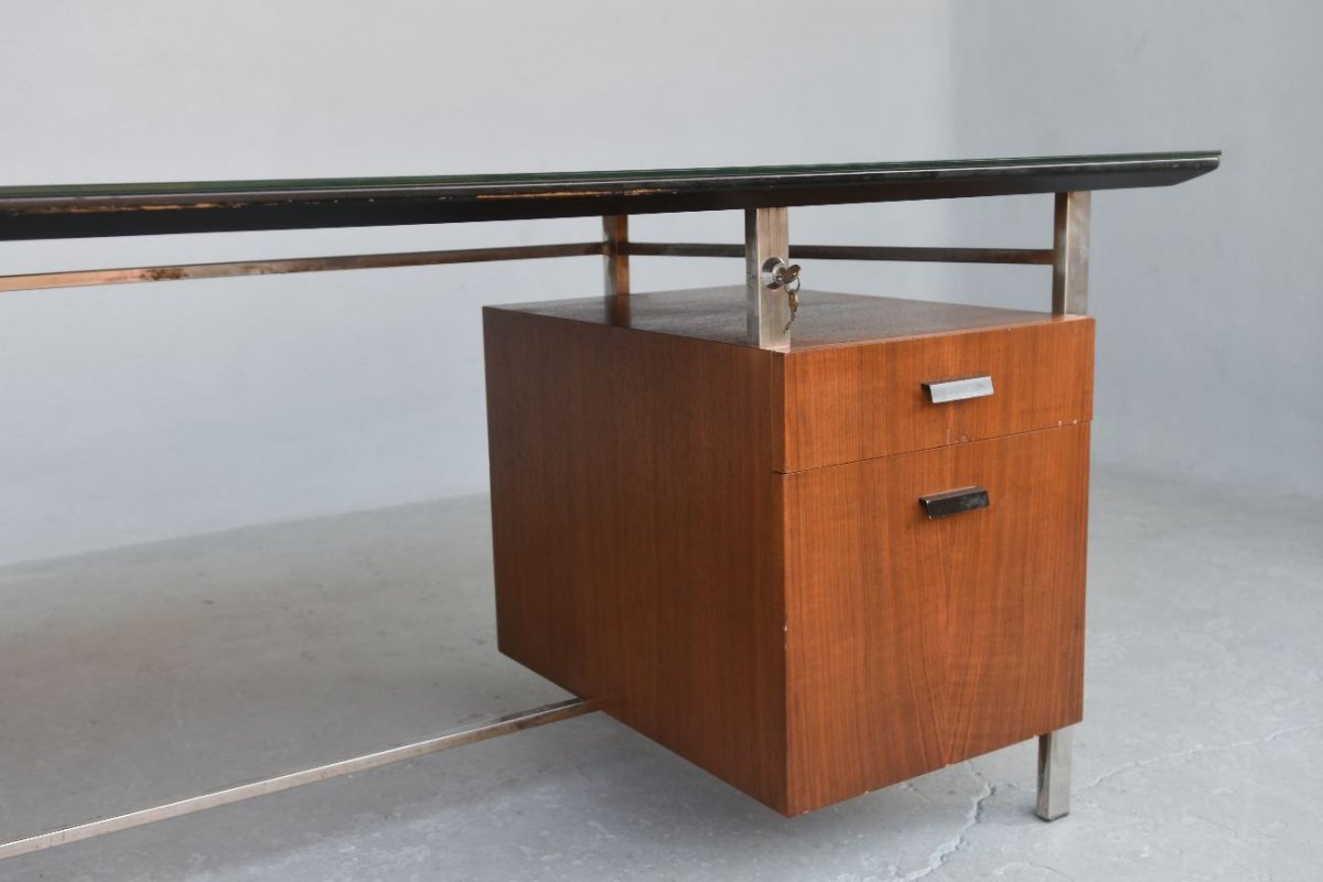 Presidential Desk Rosewood And Chrome 1960s-photo-2