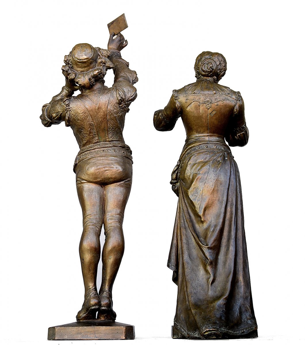 Paire De Bronze De Roméo Et Juliette époque XIXème Par Angelo Cuglierero 1882-photo-3