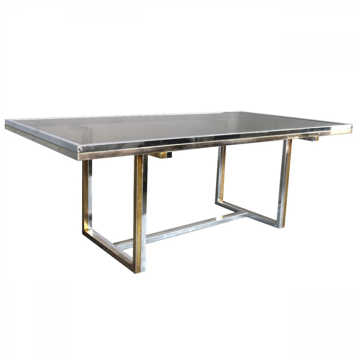 Vintage Table 1970 Chromed Metal And Glass