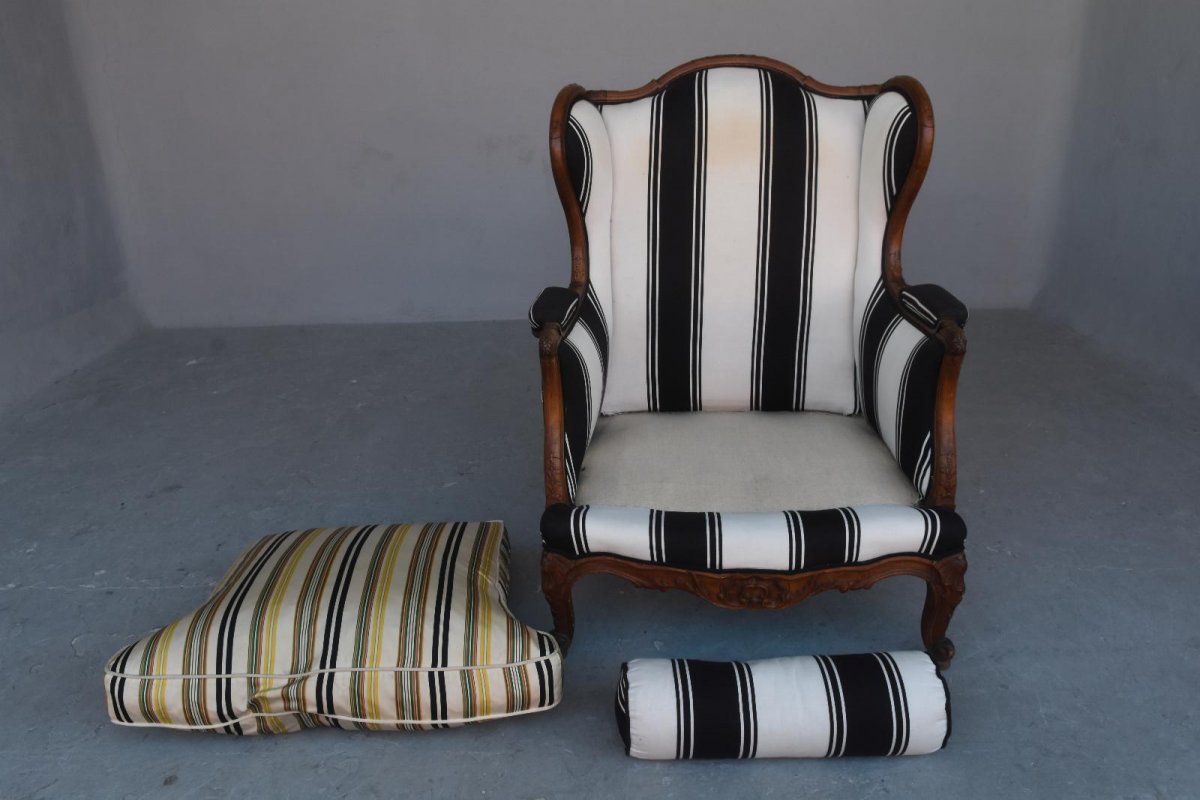 Pair Of Louis XV Style Bergère Armchairs In Walnut-photo-7