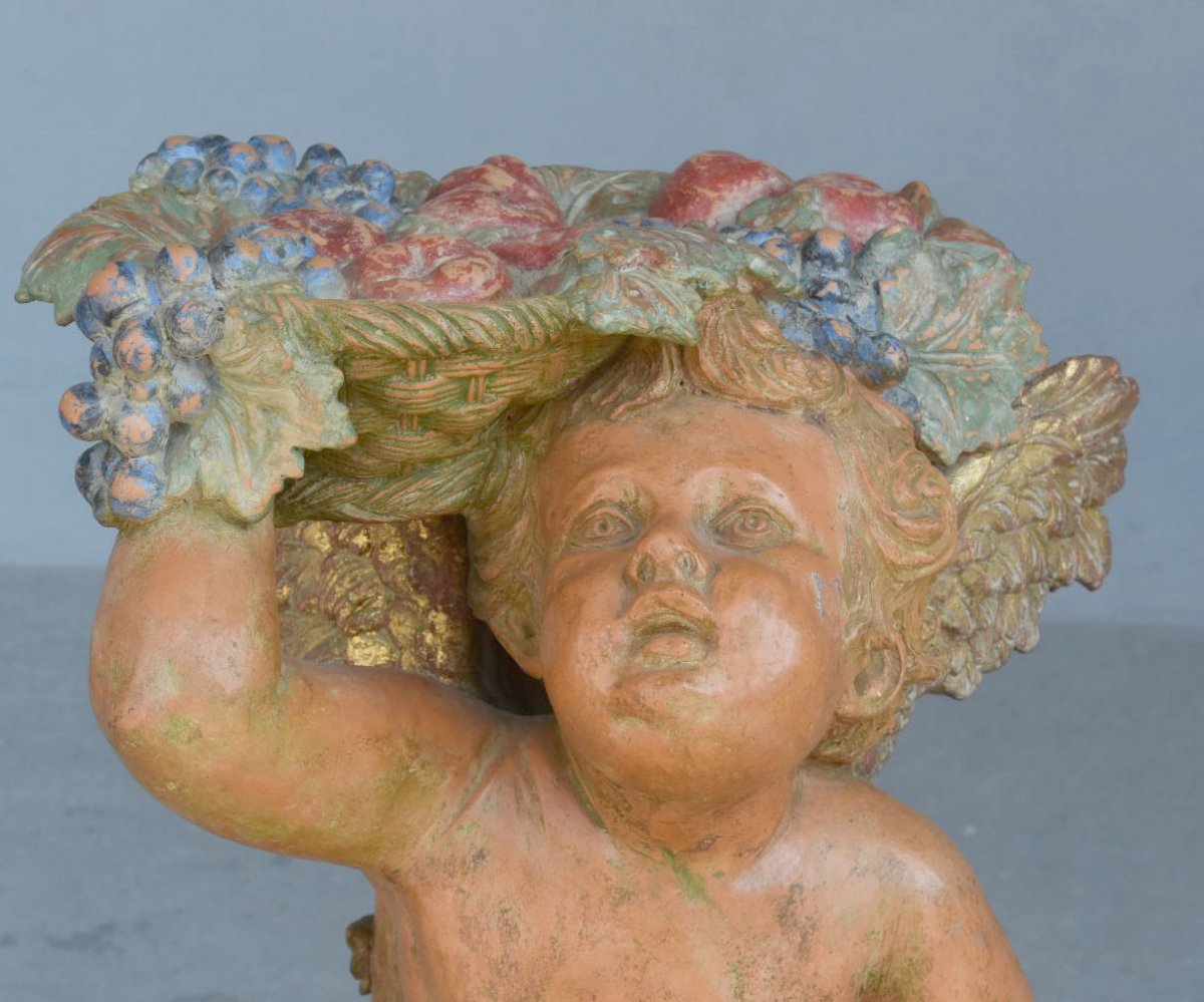 Pair Of Bacchus Babies In Polychrome Terracotta-photo-4