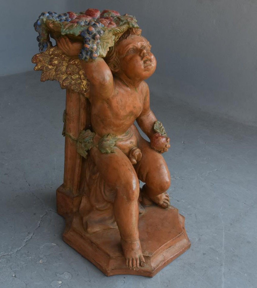 Pair Of Bacchus Babies In Polychrome Terracotta-photo-2