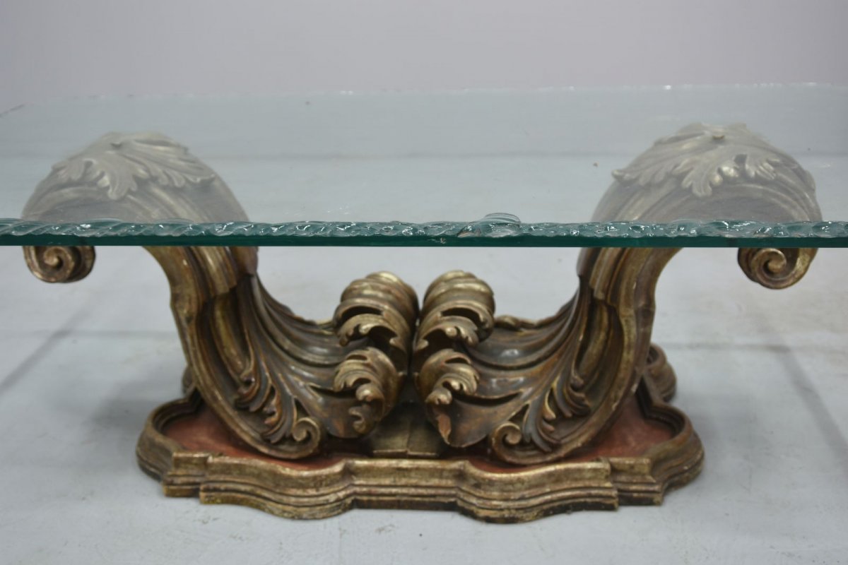 Baroque Coffee Table In Golden And Lacquered Wood-photo-1