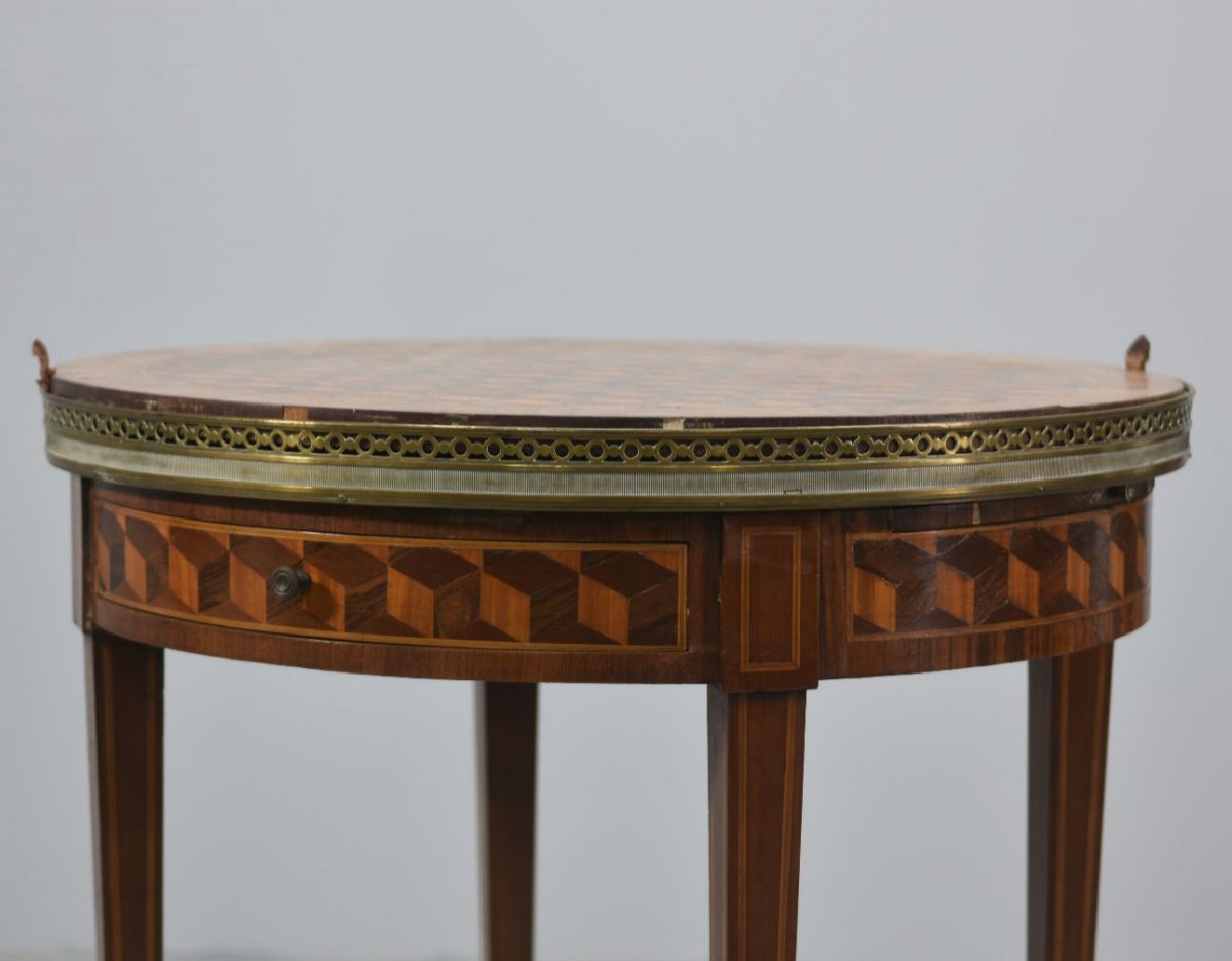 Table Bouillotte à Plateau Amovible Style Louis XVI Marquetée-photo-1