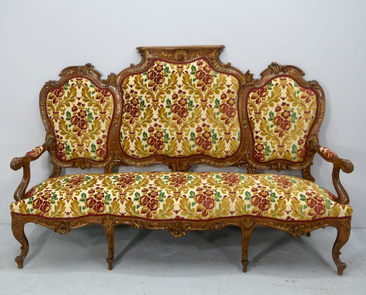 Louis XV Style Bench Tapestry And Mirror Late Nineteenth Time-photo-1