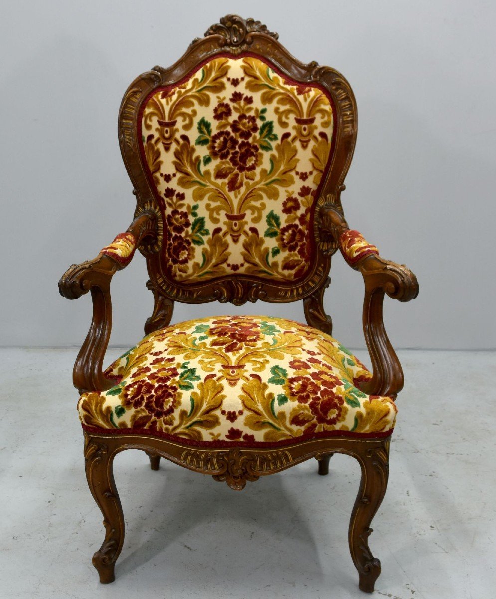 Paire De Fauteuil Noyer Sculptés Style Louis XV Fin XIXèmes-photo-2