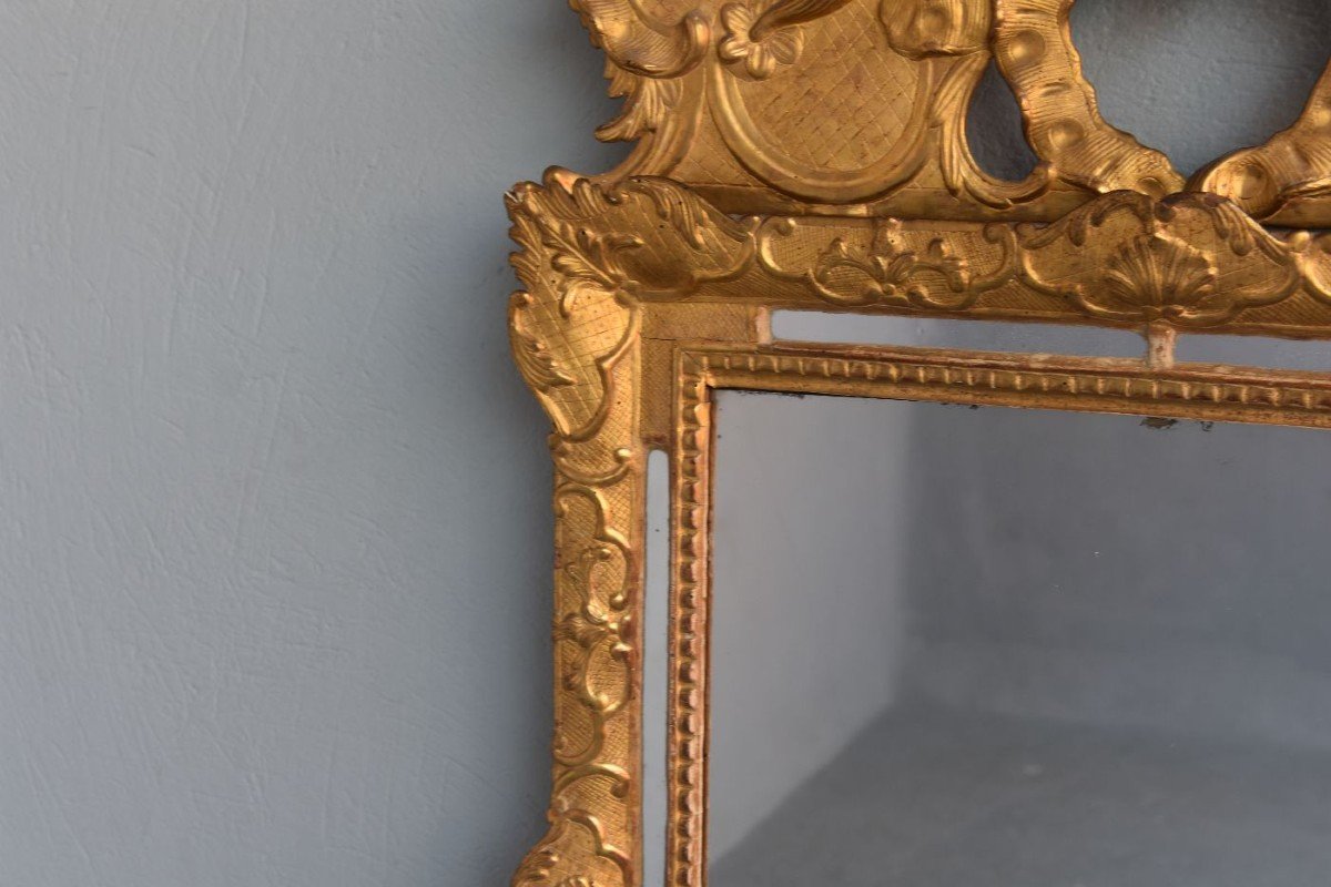 Large Mirror With Pare Close Louis XIV 'eighteenth Time In Golden Wood-photo-3