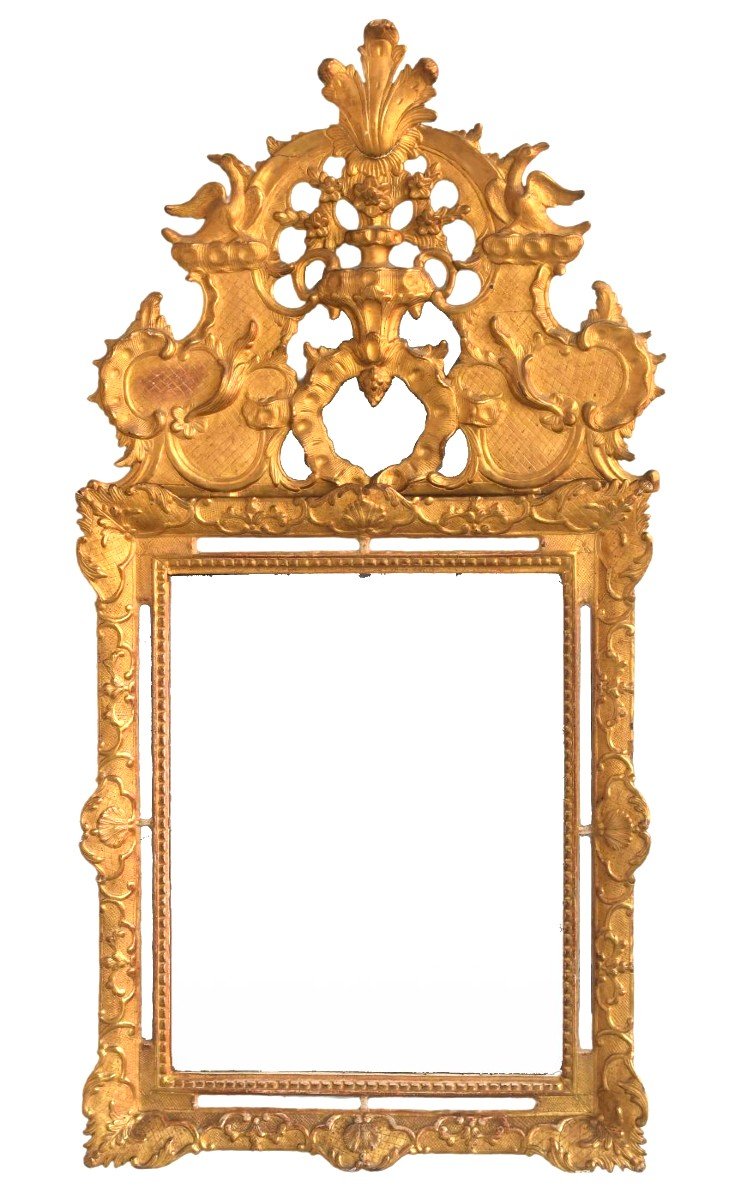 Large Mirror With Pare Close Louis XIV 'eighteenth Time In Golden Wood