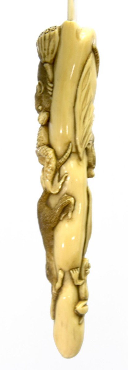 Japanese Letter Opener In Carved Ivory Nineteenth With Rats And Frogs-photo-3