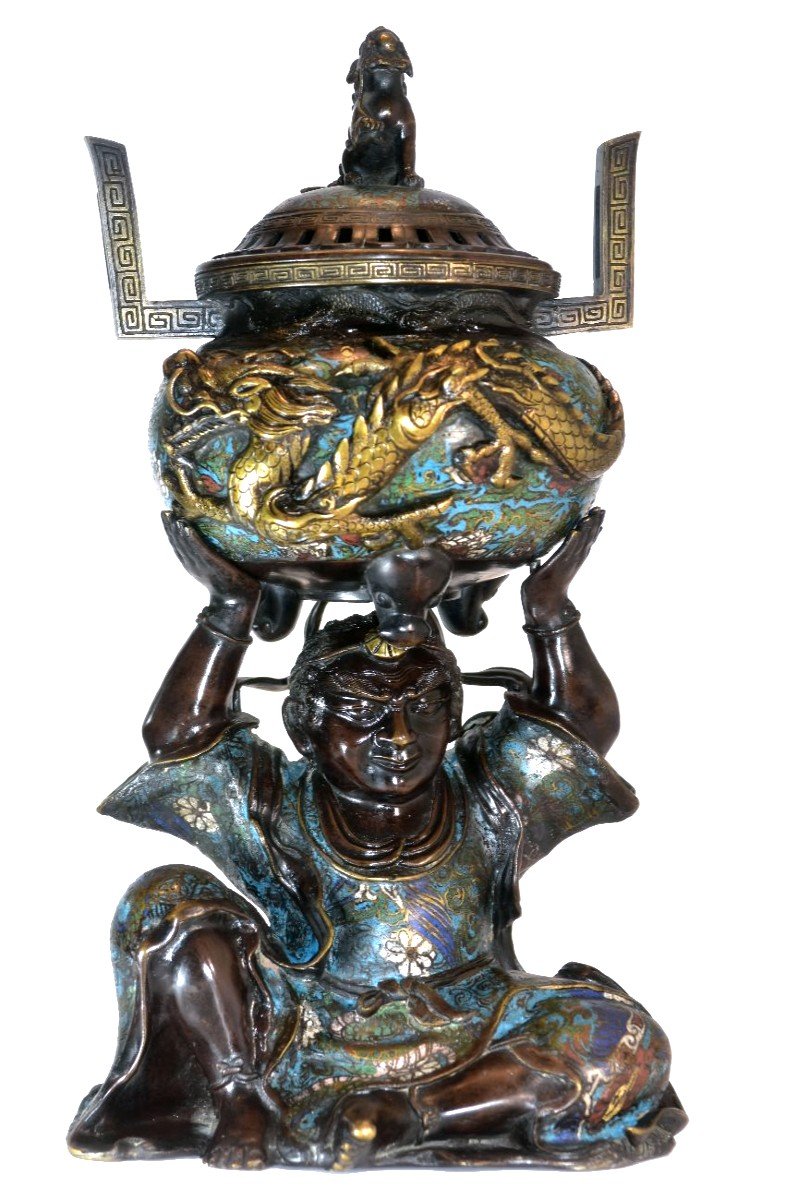 Japanese Bronze Incense Burner Nineteenth Dragon Character