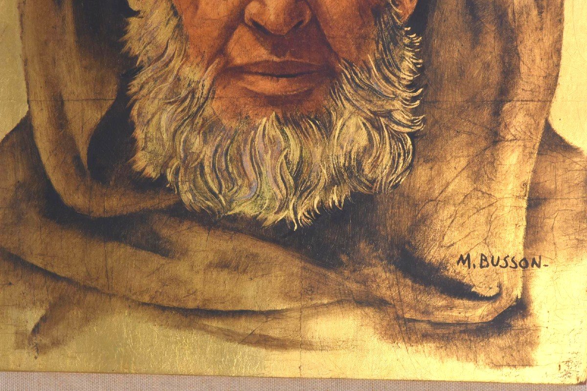 Oil On Panel On Gold Background Portrait Of Bedouin By Marcel Busson-photo-3