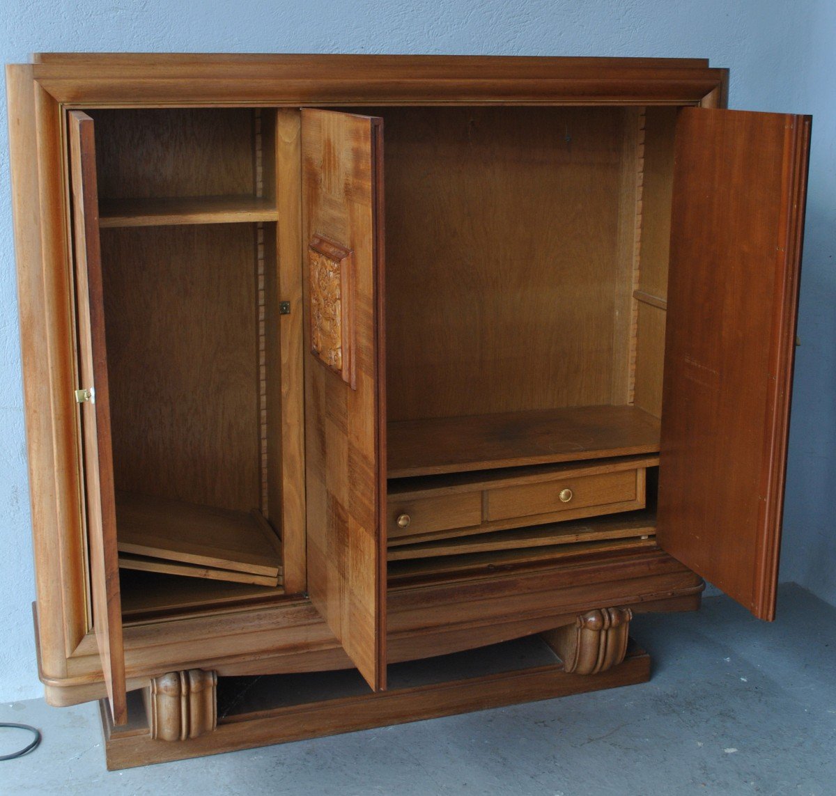 1940s Style High Sideboard In Blond Mahogany Checkered-photo-4