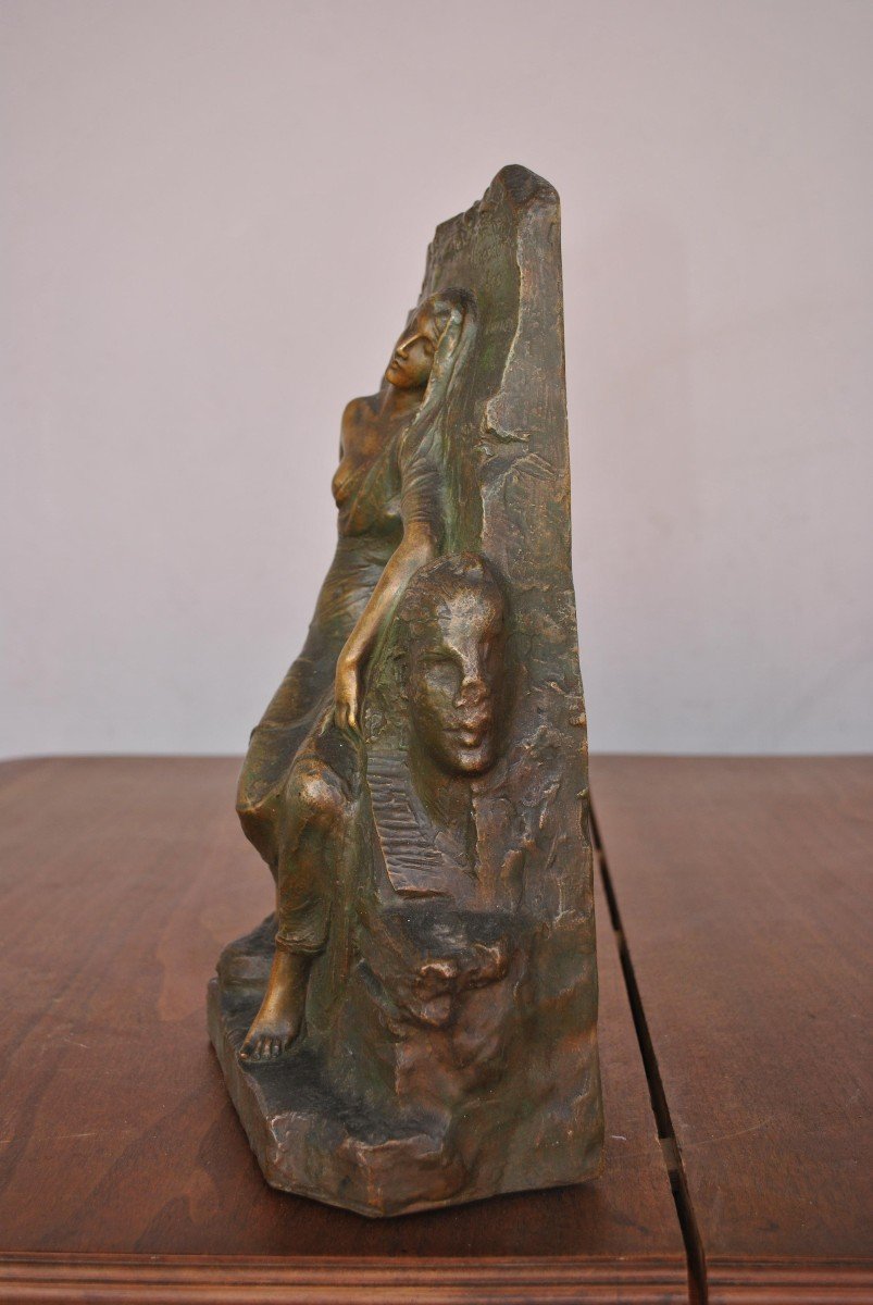 Bas Relief Bronze Legend Of The Ruins Egyptomania Levasseur-photo-2