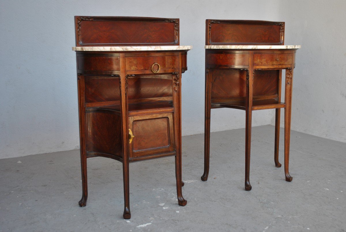 Pair Of Mahogany Bedside Tables 1900 Art Nouveau-photo-2