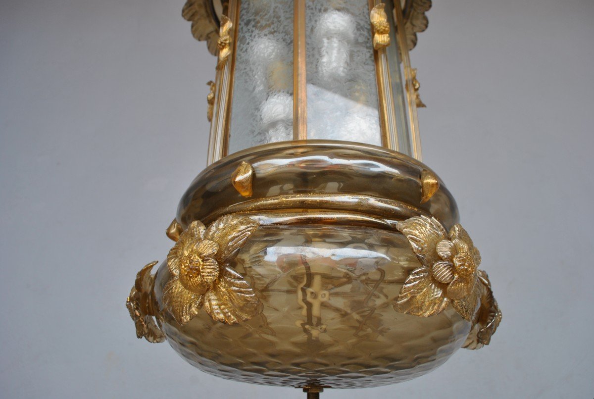Italian Blown Glass Lantern After Murano-photo-5