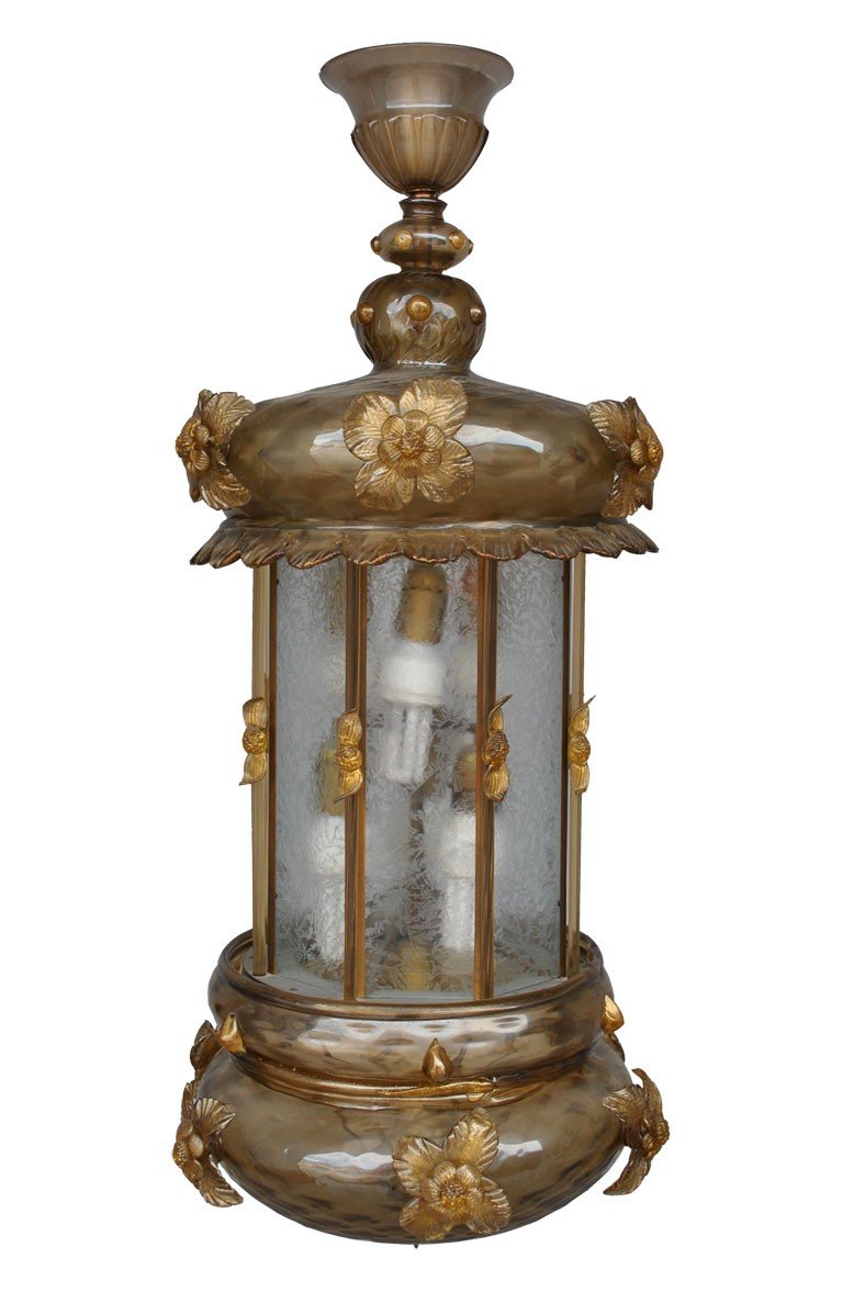 Lanterne Verre Soufflé Italien d'Après Murano 