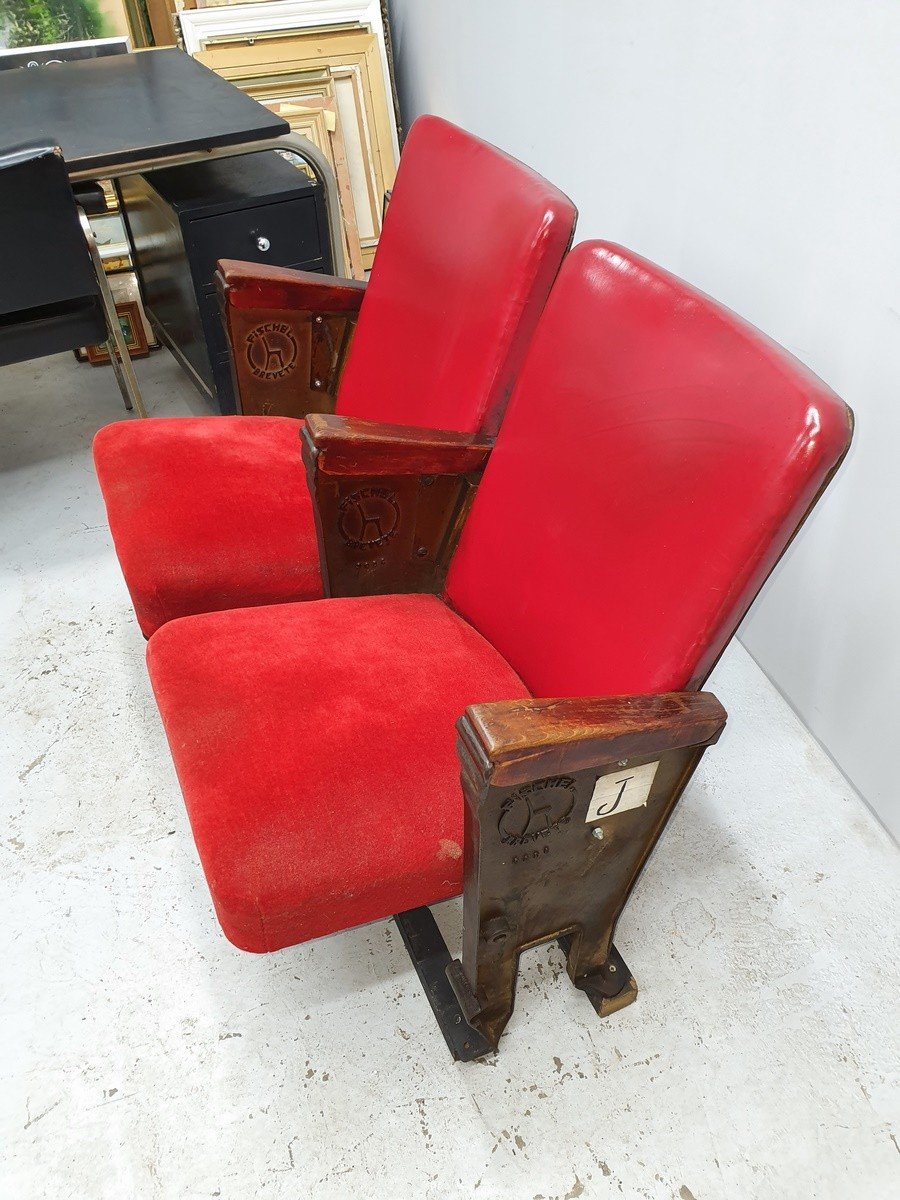 Red Skai And Patinated Cast Iron Show Hall Chairs-photo-2