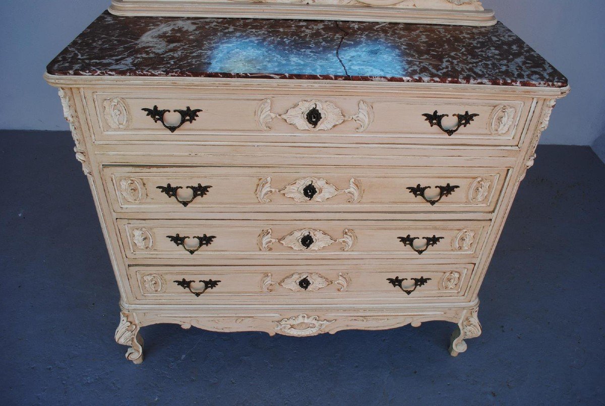 Dressing Table Dresser Louis XV Style Gray Lacquered 1900-photo-5