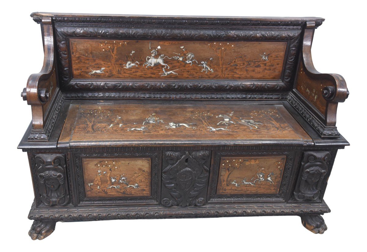 Florentine Chest Bench With Inlays Late Nineteenth Time-photo-7