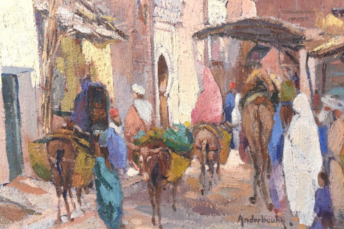 Oil On Canvas Mosque In Marakech By Paul Jean Anderbourh-photo-4
