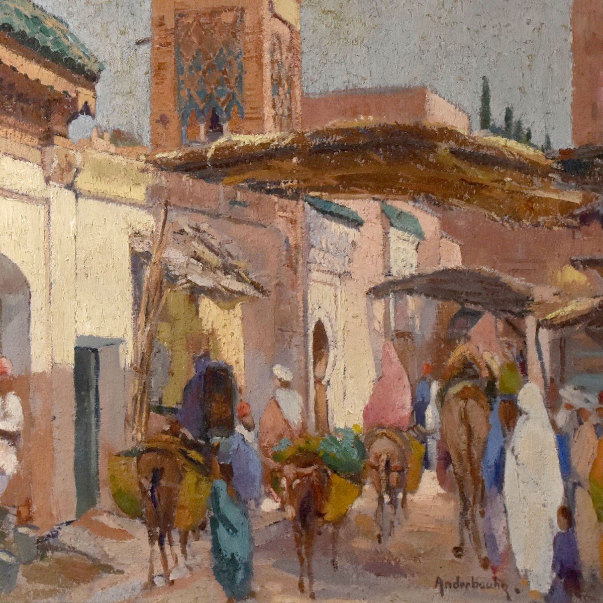 Huile Sur Toile Mosquée à Marakech Par Paul Jean Anderbourh-photo-2