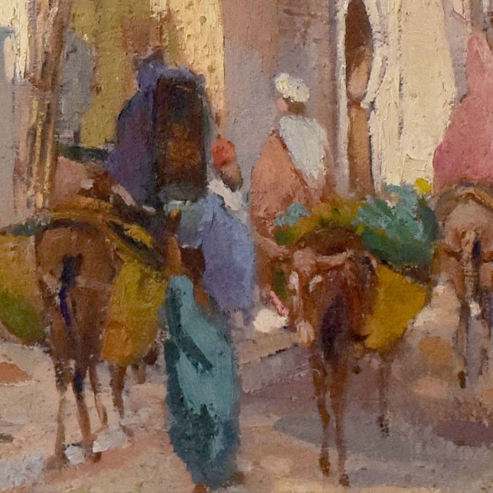 Oil On Canvas Mosque In Marakech By Paul Jean Anderbourh-photo-3