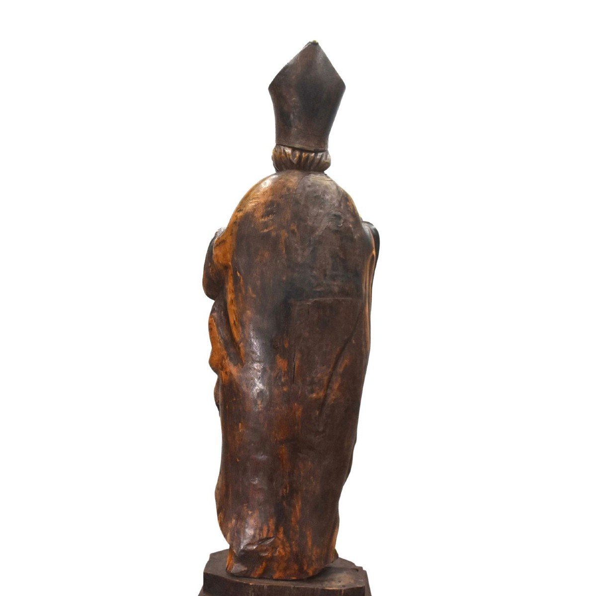 Pair Of Wooden Sculptures Representing 2 Bishops-photo-5