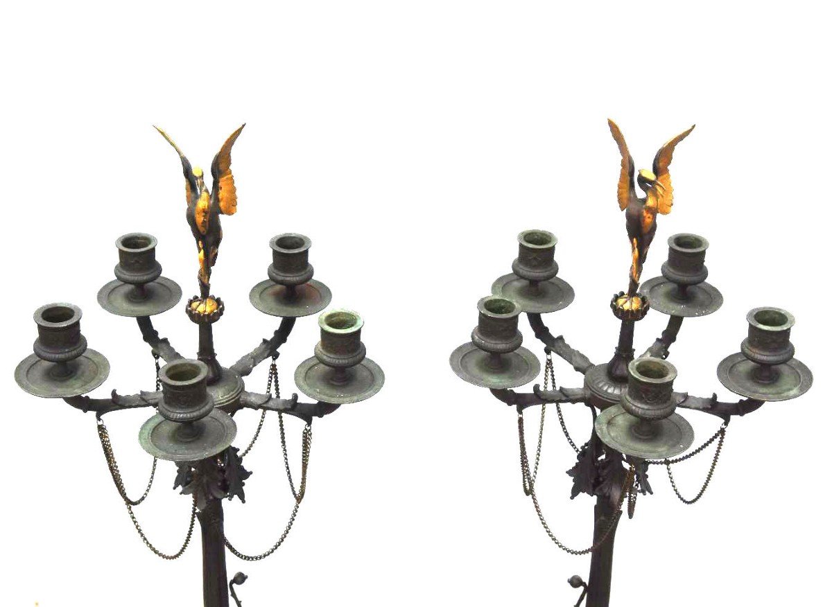 Bronze Candelabra Signed By Barbedienne Nineteenth (pair)-photo-2