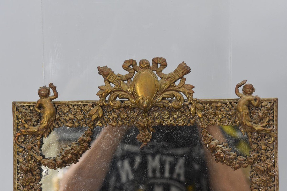 Napoleon III Table Mirror In Nineteenth Brass-photo-2