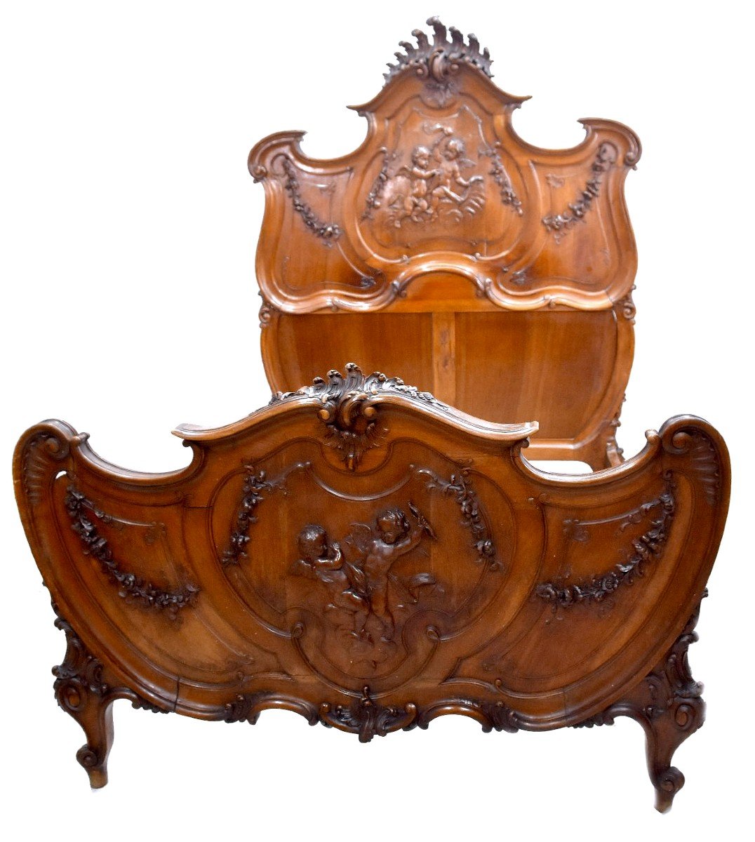  Baroque Louis XV Style Bed In Walnut Carved For Babies-photo-2