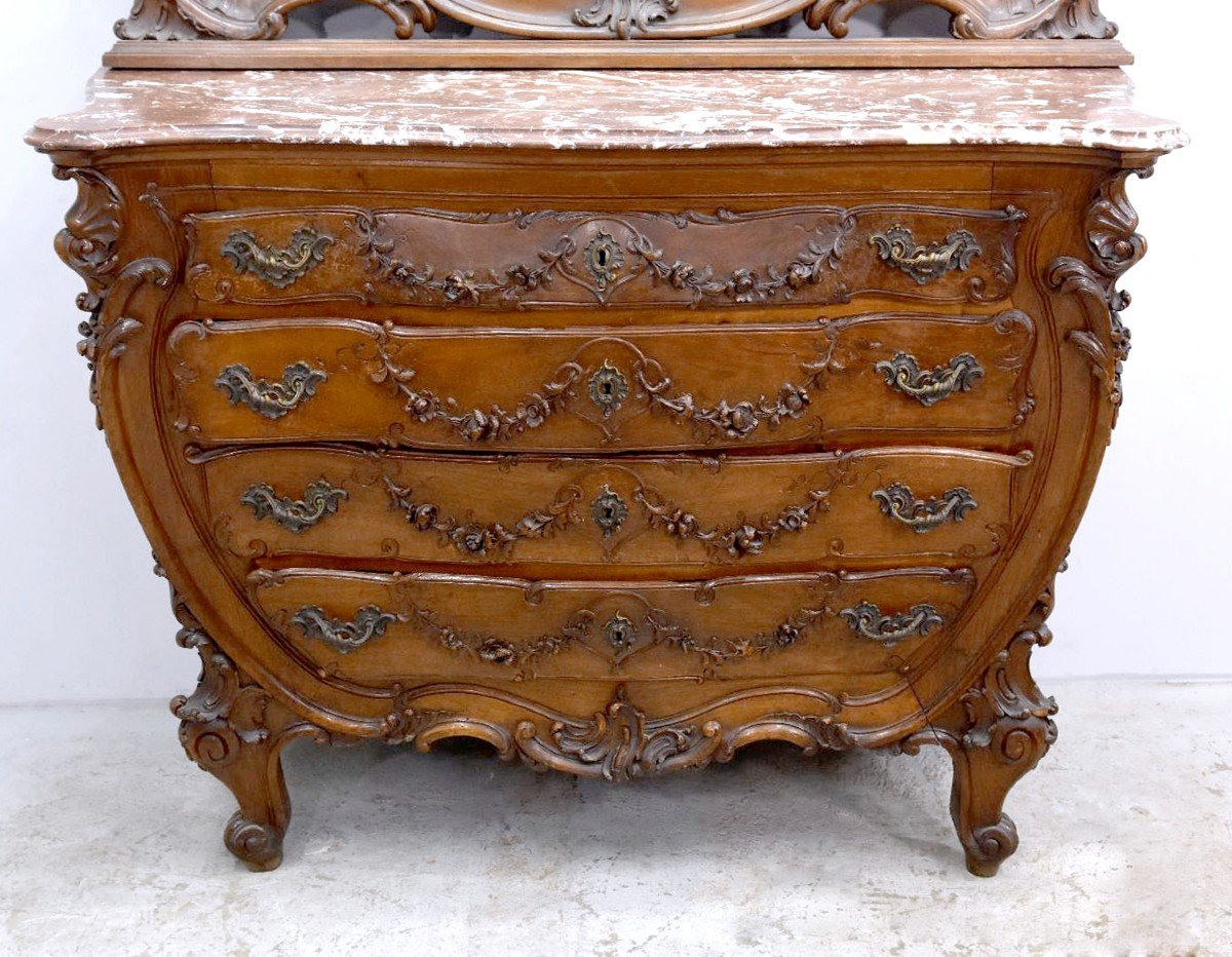 Baroque Dressing Table In Walnut Louis XV Style Late Nineteenth Putti Decor-photo-2