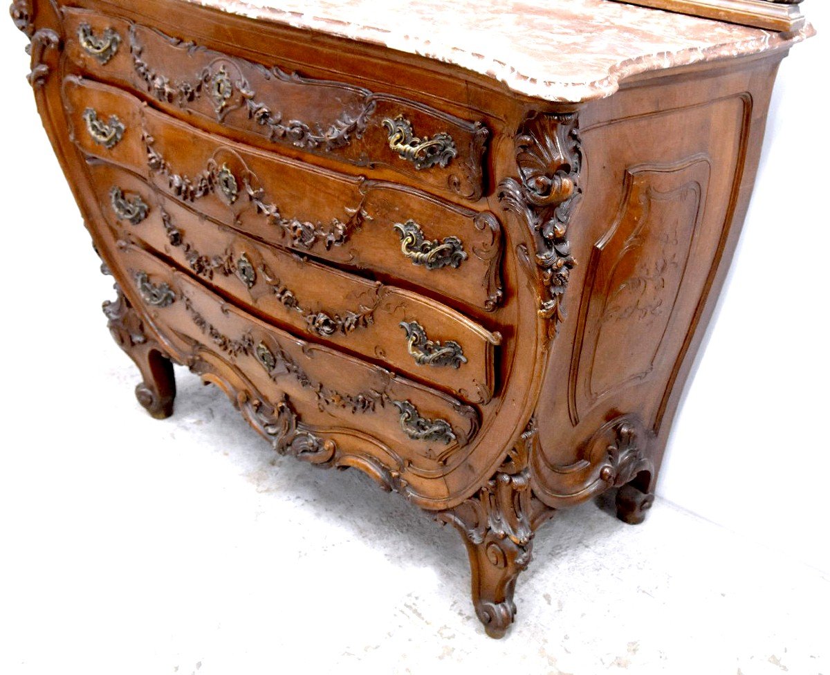 Baroque Dressing Table In Walnut Louis XV Style Late Nineteenth Putti Decor-photo-4