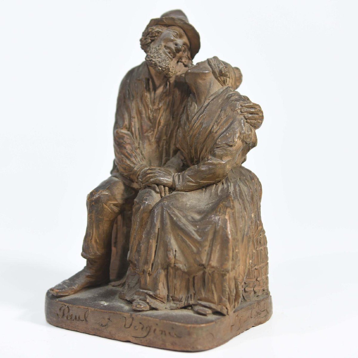 Terracotta Sculpture Representative Paul And Virginia Nineteenth-photo-2