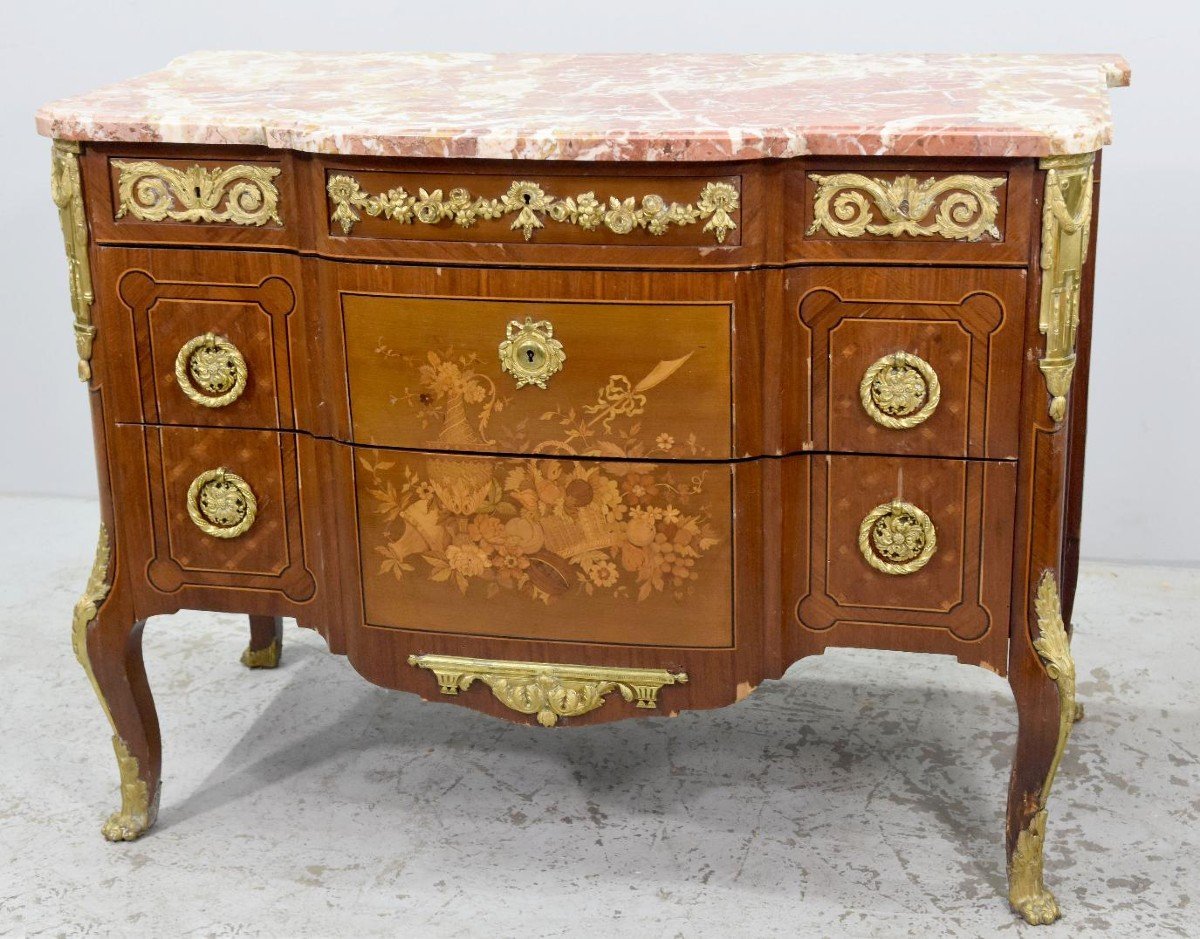 Commode De Style Transition Marquetée Bois De Rose XIXème-photo-1