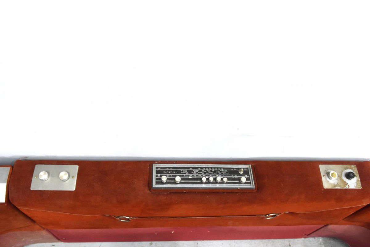 Headboard In Nubuck And Leather Integrated Radio With Bedside 1970s-photo-3