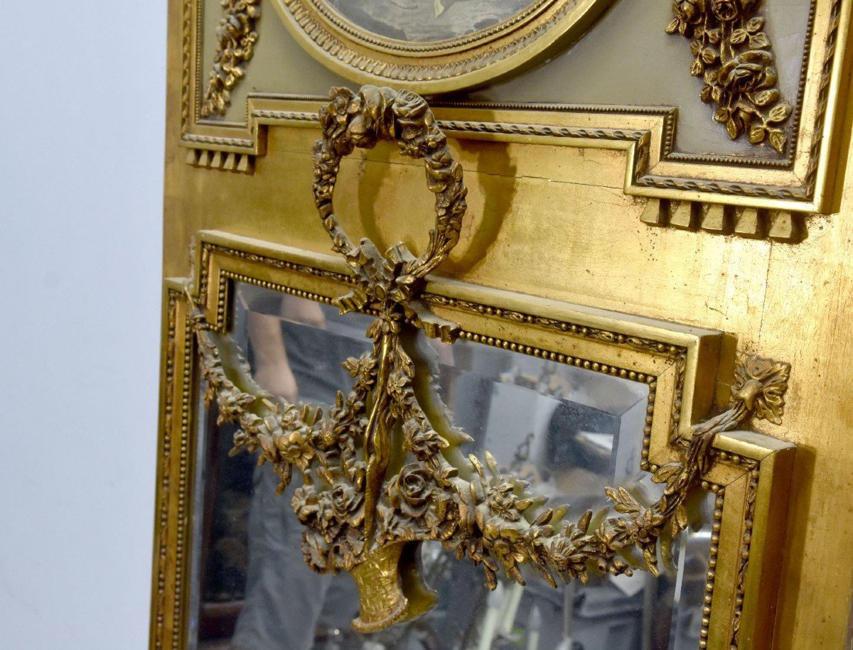 Louis XVI Style Trumeau In Wood And Golden Stucco Medallion Engraving-photo-4