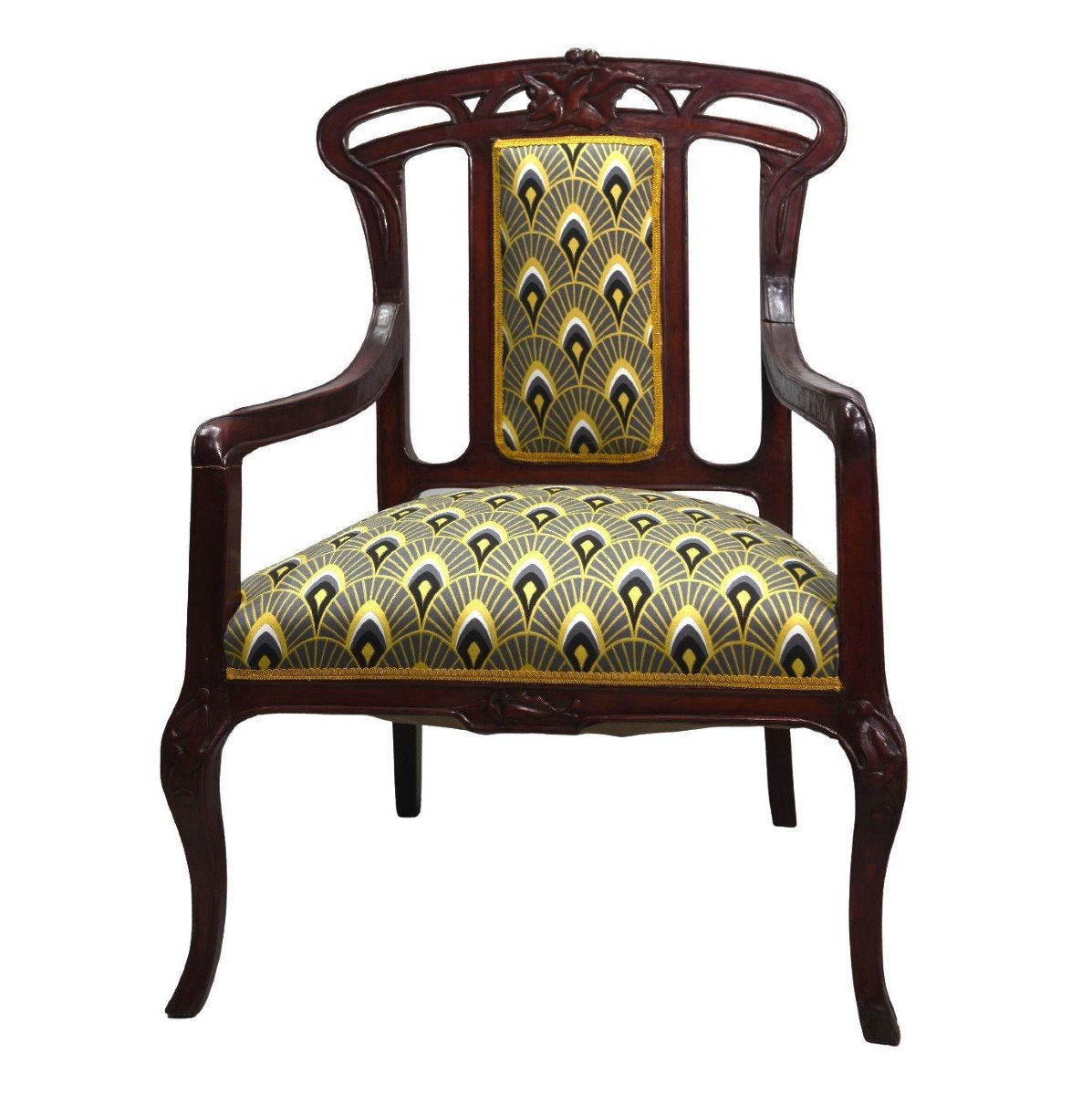 Series Of 3 Art Nouveau Mahogany Seats 1900-photo-2