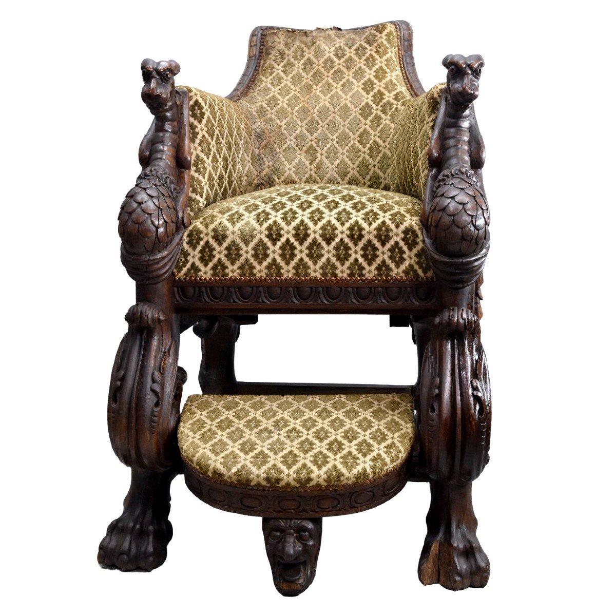 Delirious Throne Armchair In Gothic Style In Oak Late Nineteenth-photo-2