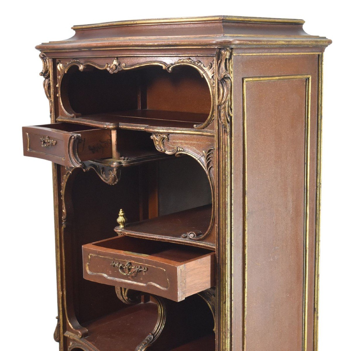 Cabinet De Style Louis XV Rocaille Bois Doré Marron Fin XIXème-photo-1