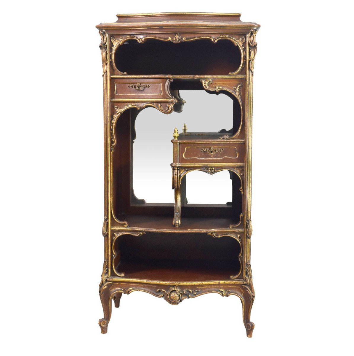 Louis XV Rocaille Style Cabinet Brown Golden Wood Late Nineteenth