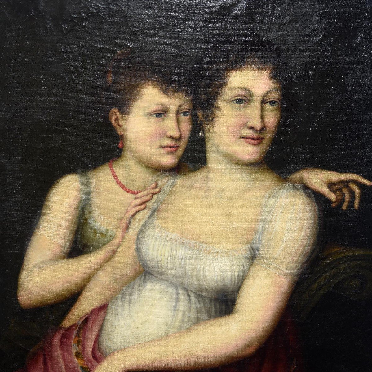 Portrait De Deux Femmes huile sur toile époque Empire -photo-2